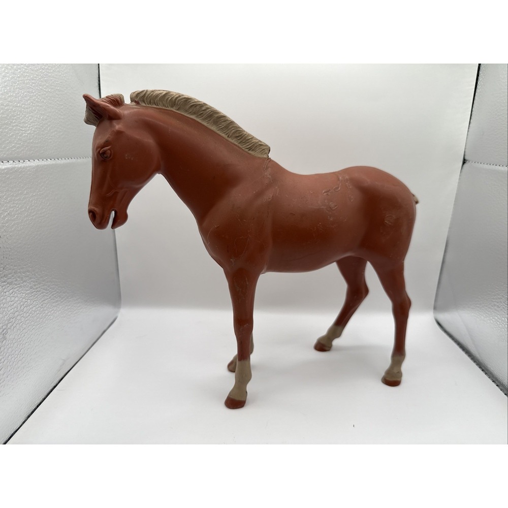 Vintage Louis Marx Brown Plastic Horse Toy Broken Tail READ Chestnut 1960s